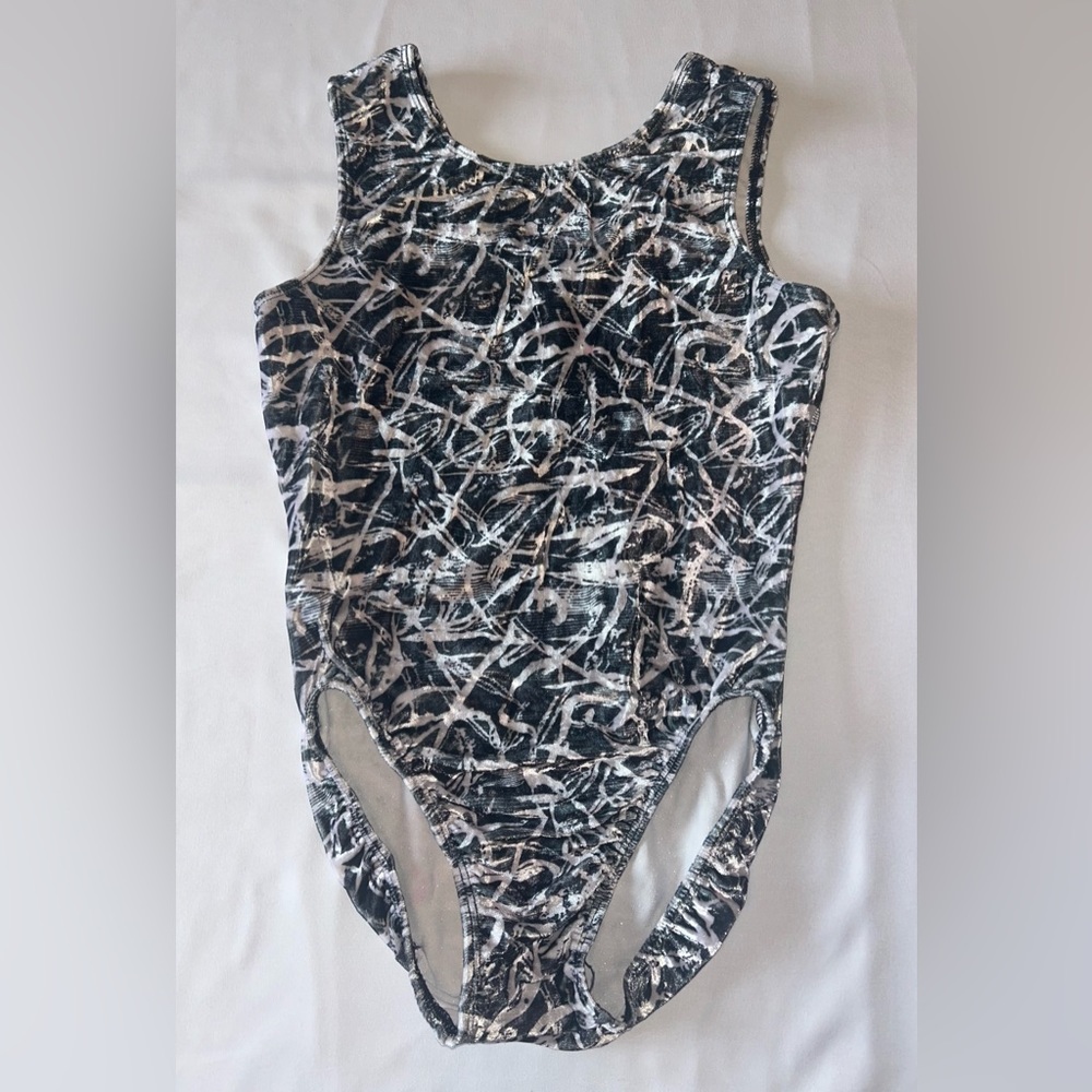 GK ELITE Gymnastics Dance Leotard Adult? Child? Large L Black White Velvet Feel